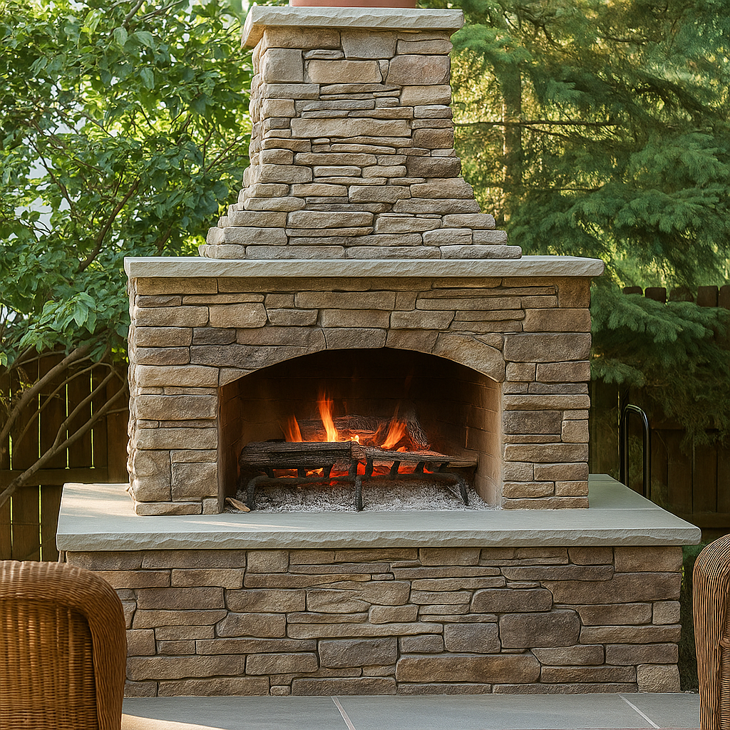 Stonewright Manor Grand Outdoor Fireplace